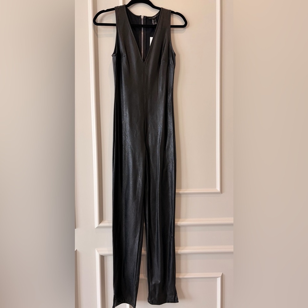 Forever 21 black faux leather Sleeveless Jumpsuit